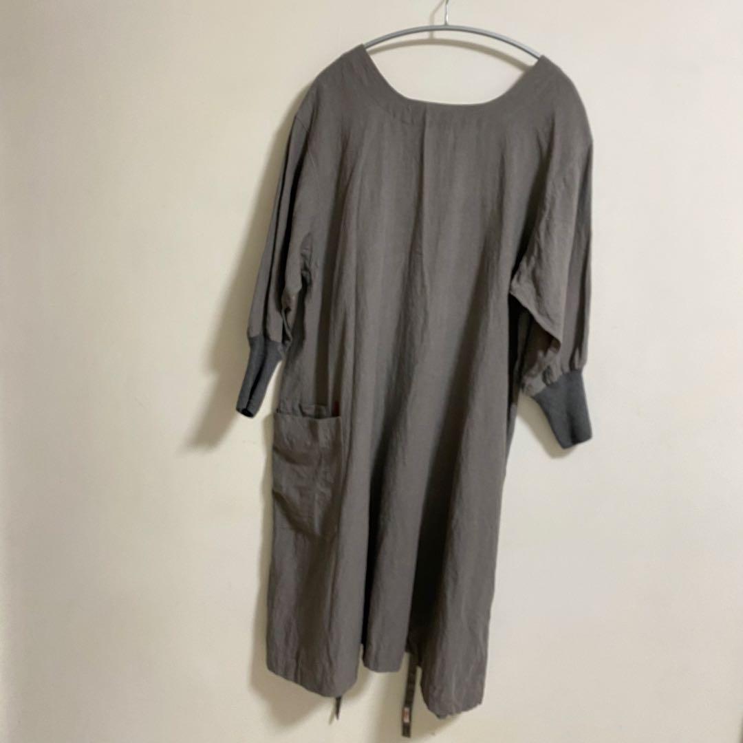 美品　kapoc 割烹着　エプロン　リネン　M〜L グレー
