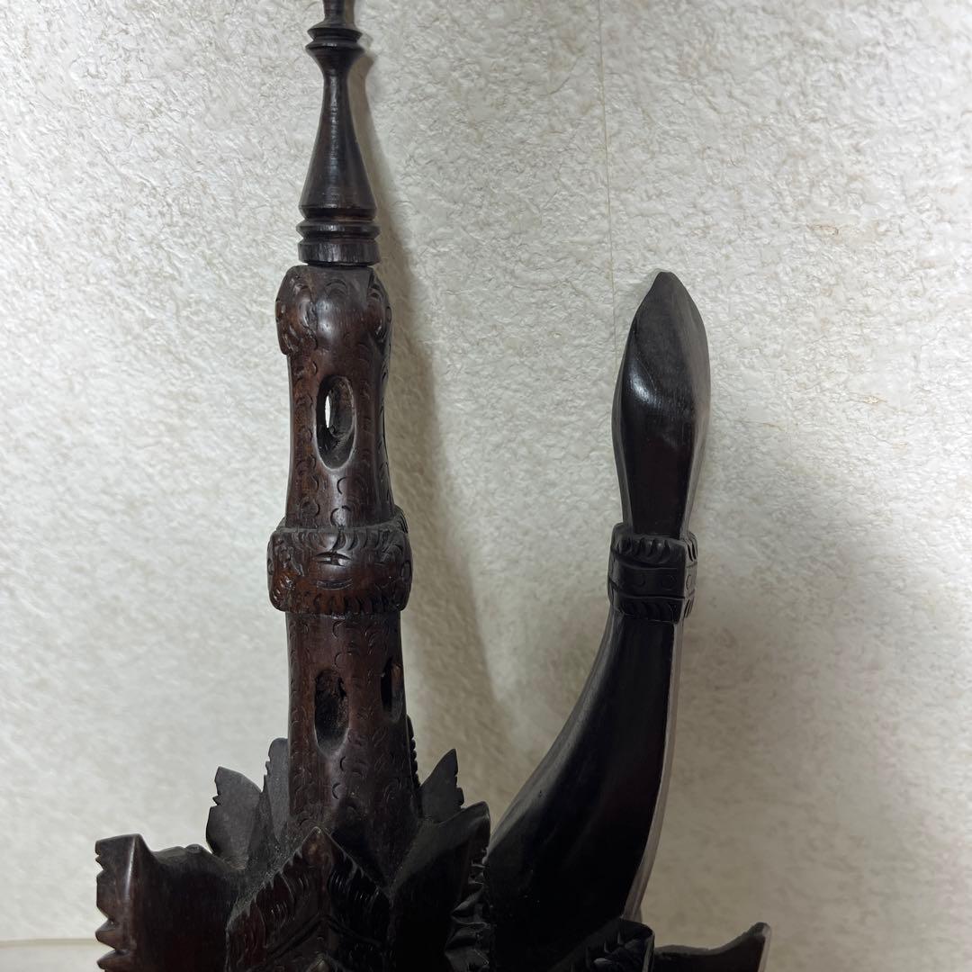 【素敵】木製彫刻 二面の顔　アンティーク古代物　高さ36cm