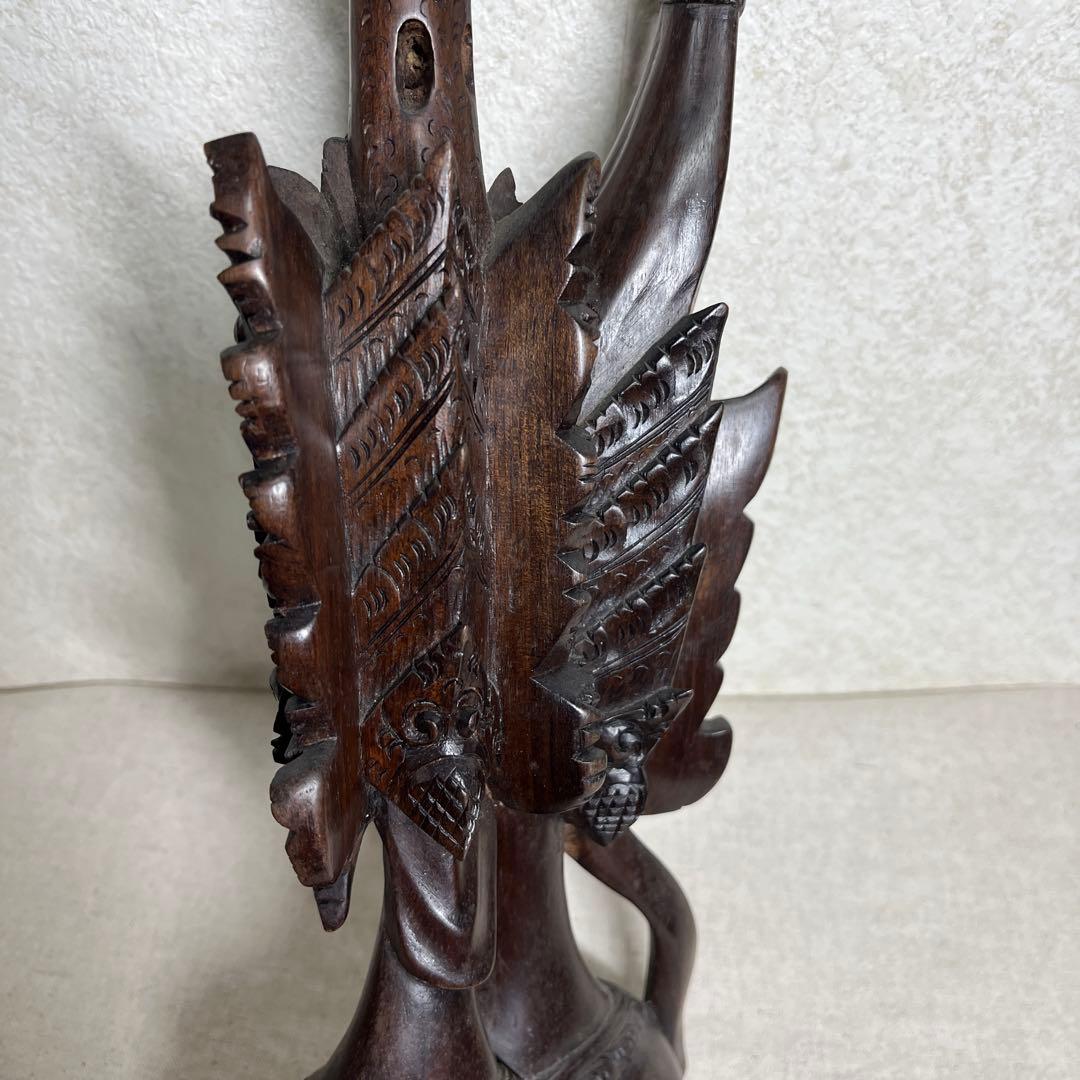 【素敵】木製彫刻 二面の顔　アンティーク古代物　高さ36cm