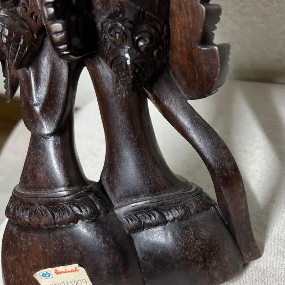 【素敵】木製彫刻 二面の顔　アンティーク古代物　高さ36cm