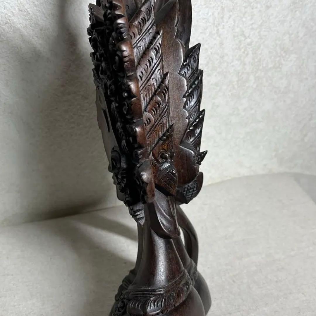 【素敵】木製彫刻 二面の顔　アンティーク古代物　高さ36cm