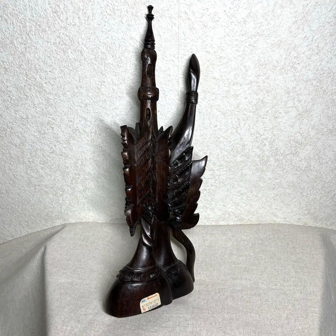 【素敵】木製彫刻 二面の顔　アンティーク古代物　高さ36cm