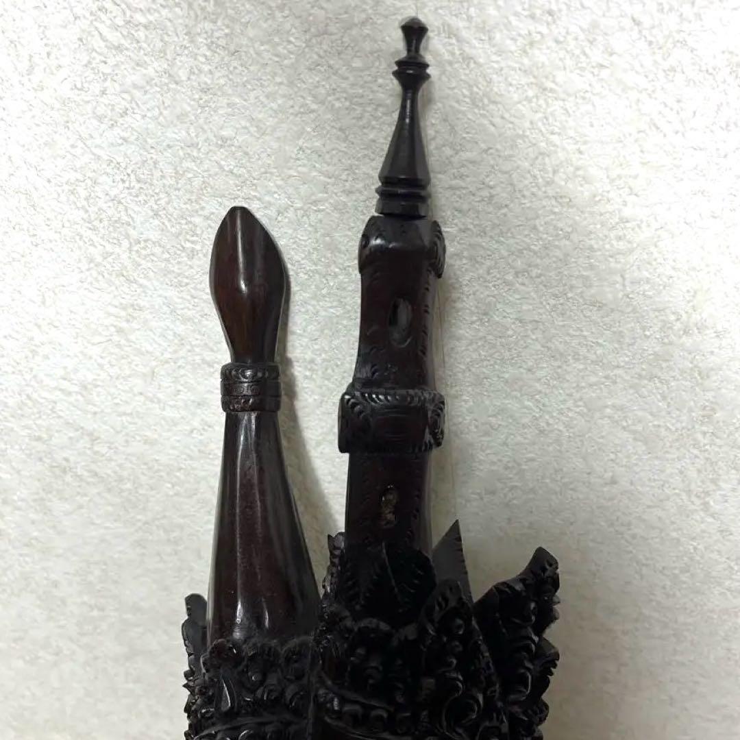 【素敵】木製彫刻 二面の顔　アンティーク古代物　高さ36cm