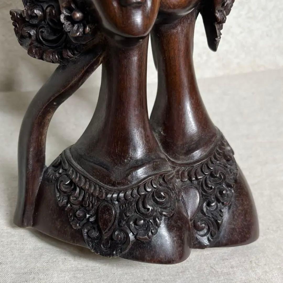 【素敵】木製彫刻 二面の顔　アンティーク古代物　高さ36cm