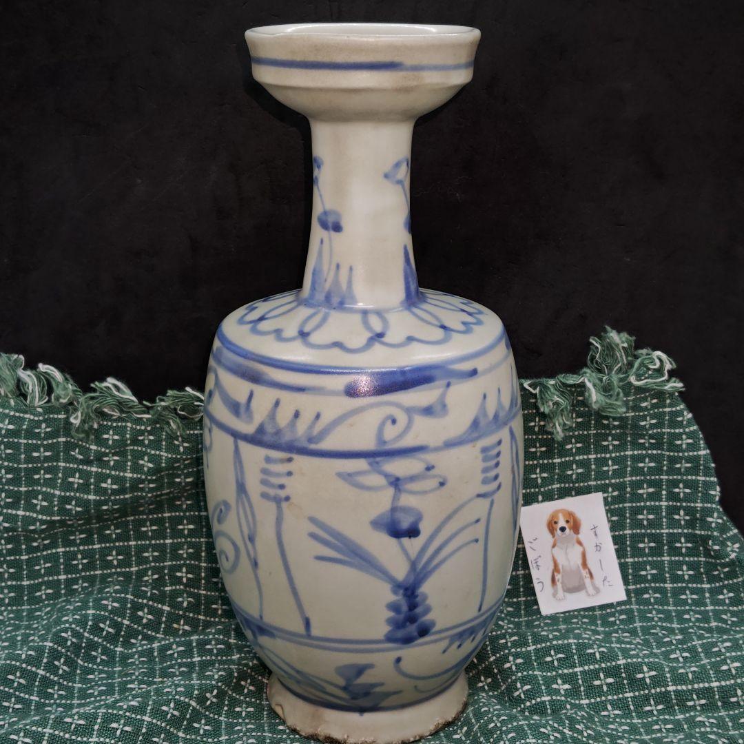 古伊万里、草花文盤口壺(合せ箱、包み古布付)