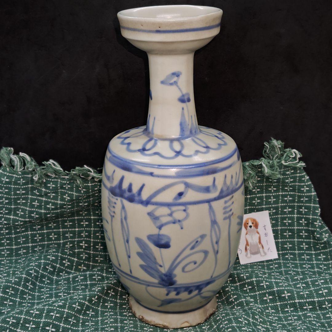 古伊万里、草花文盤口壺(合せ箱、包み古布付)