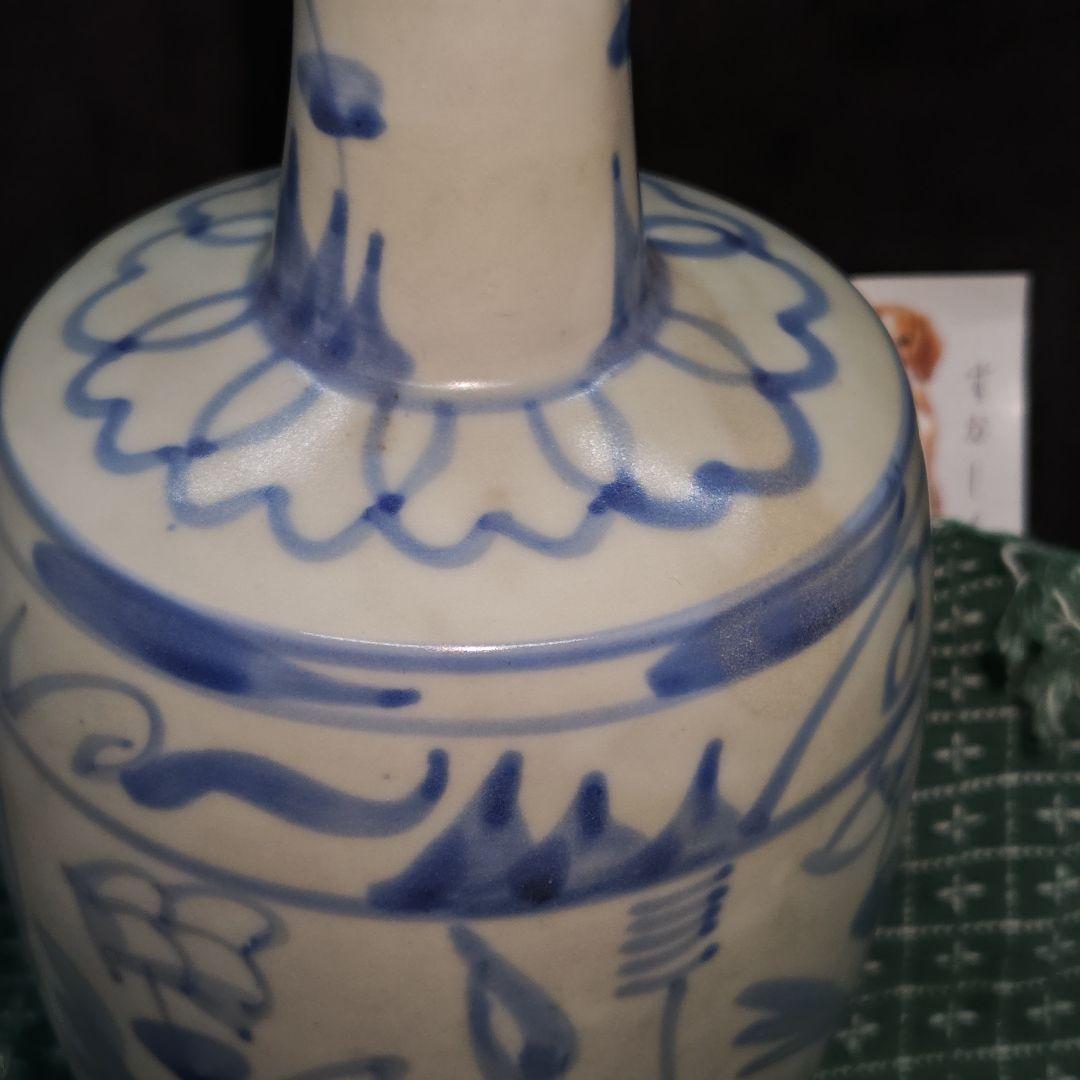 古伊万里、草花文盤口壺(合せ箱、包み古布付)