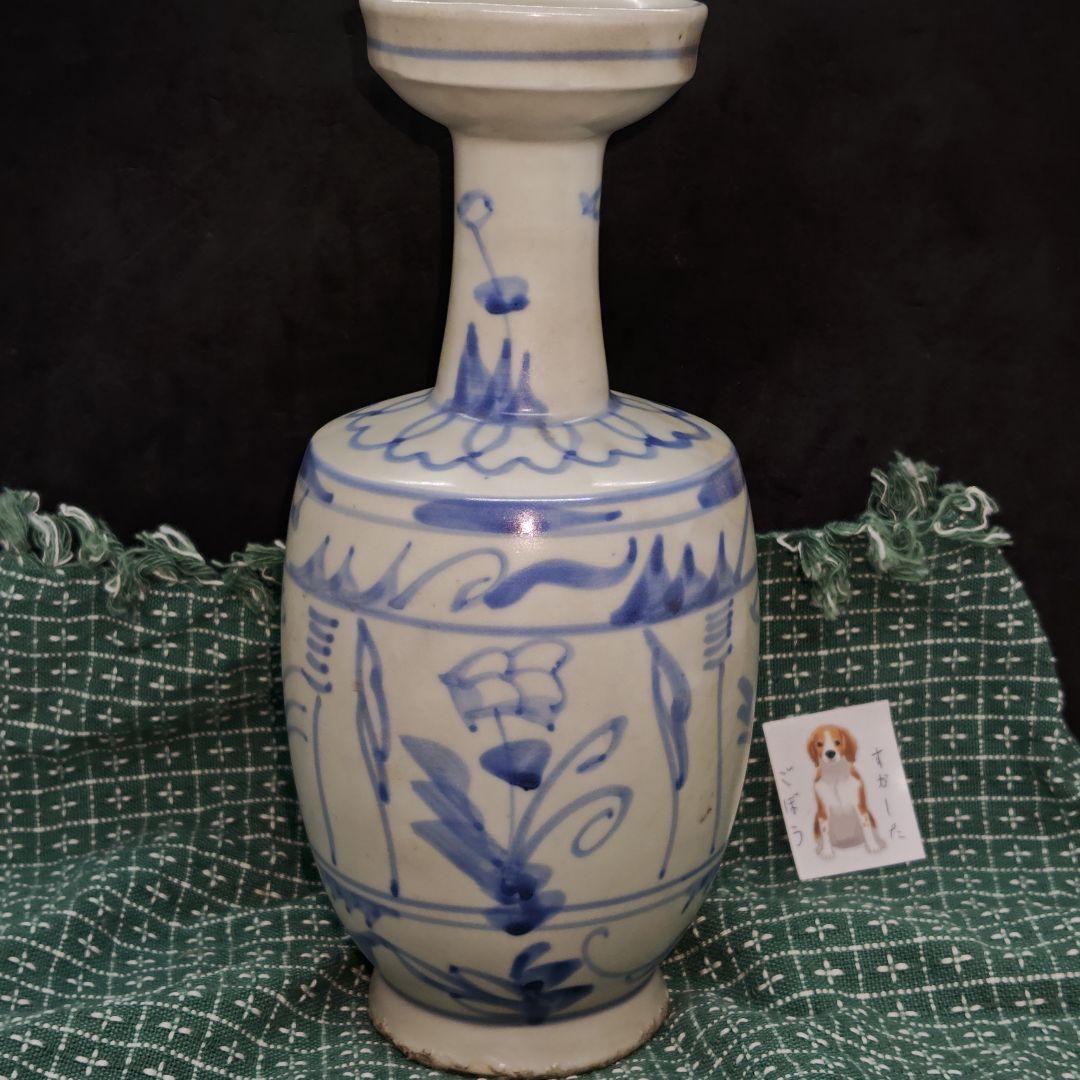 古伊万里、草花文盤口壺(合せ箱、包み古布付)