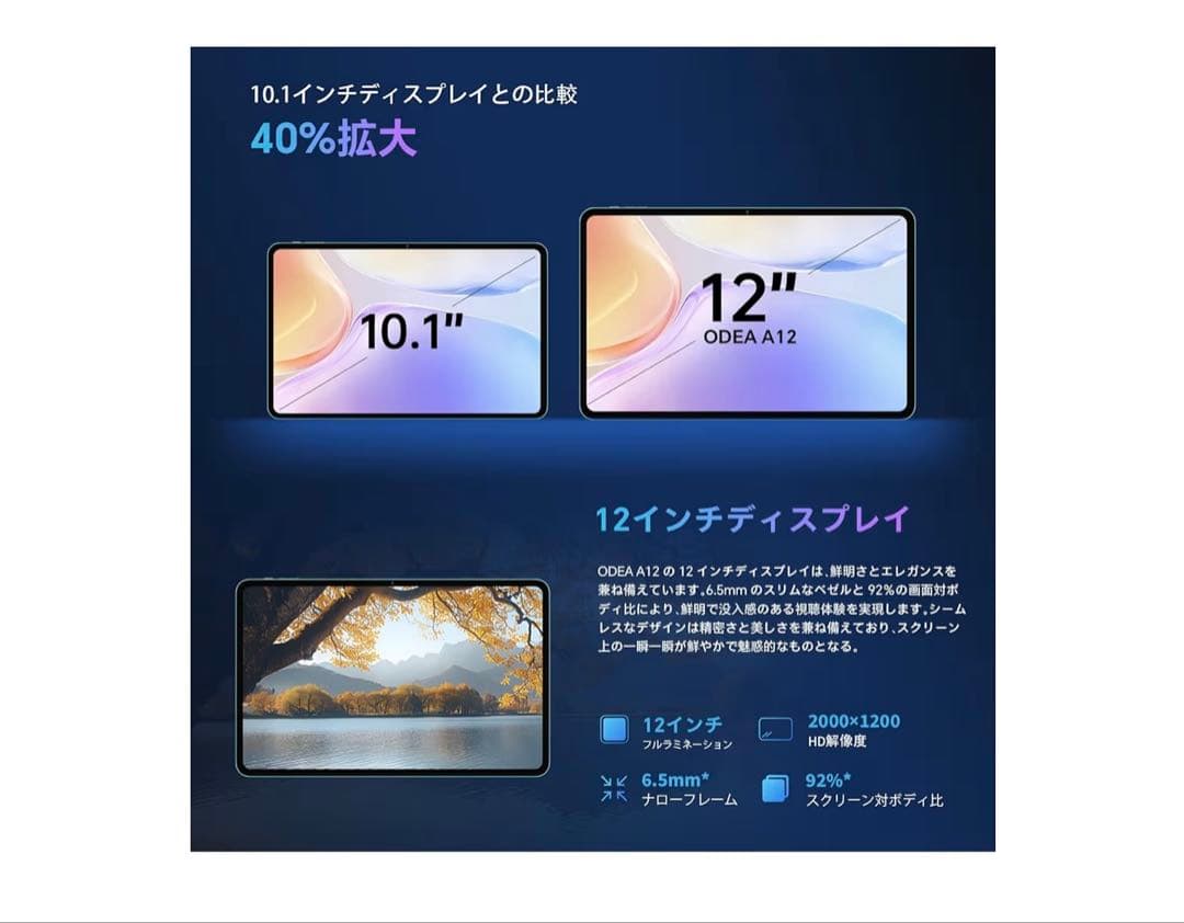 12インチ 2K Androidタブレット 本体　ODEA