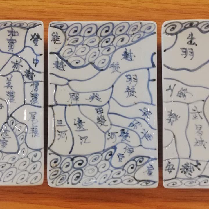江戸天保年 伊万里染付　日本地図四角皿 五枚組①