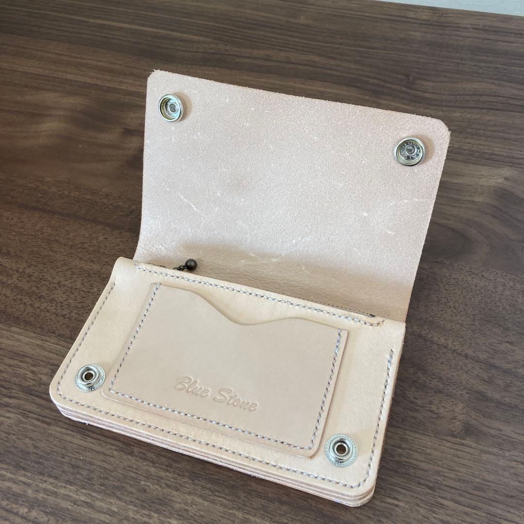 ☆ハンドメイド 272☆本革 牛革 ヌメ革 総手縫い ミドルトラッカーウォレット