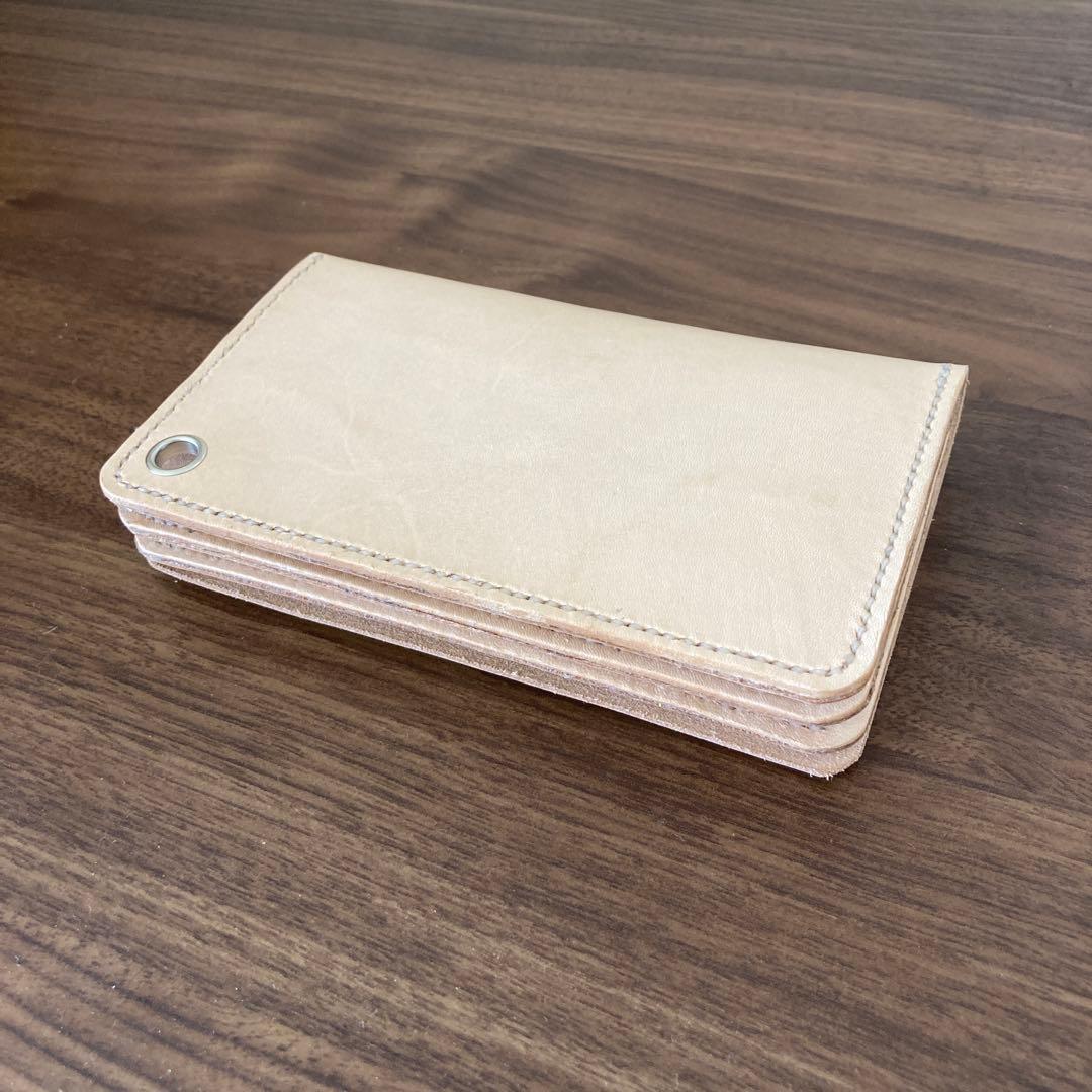 ☆ハンドメイド 272☆本革 牛革 ヌメ革 総手縫い ミドルトラッカーウォレット