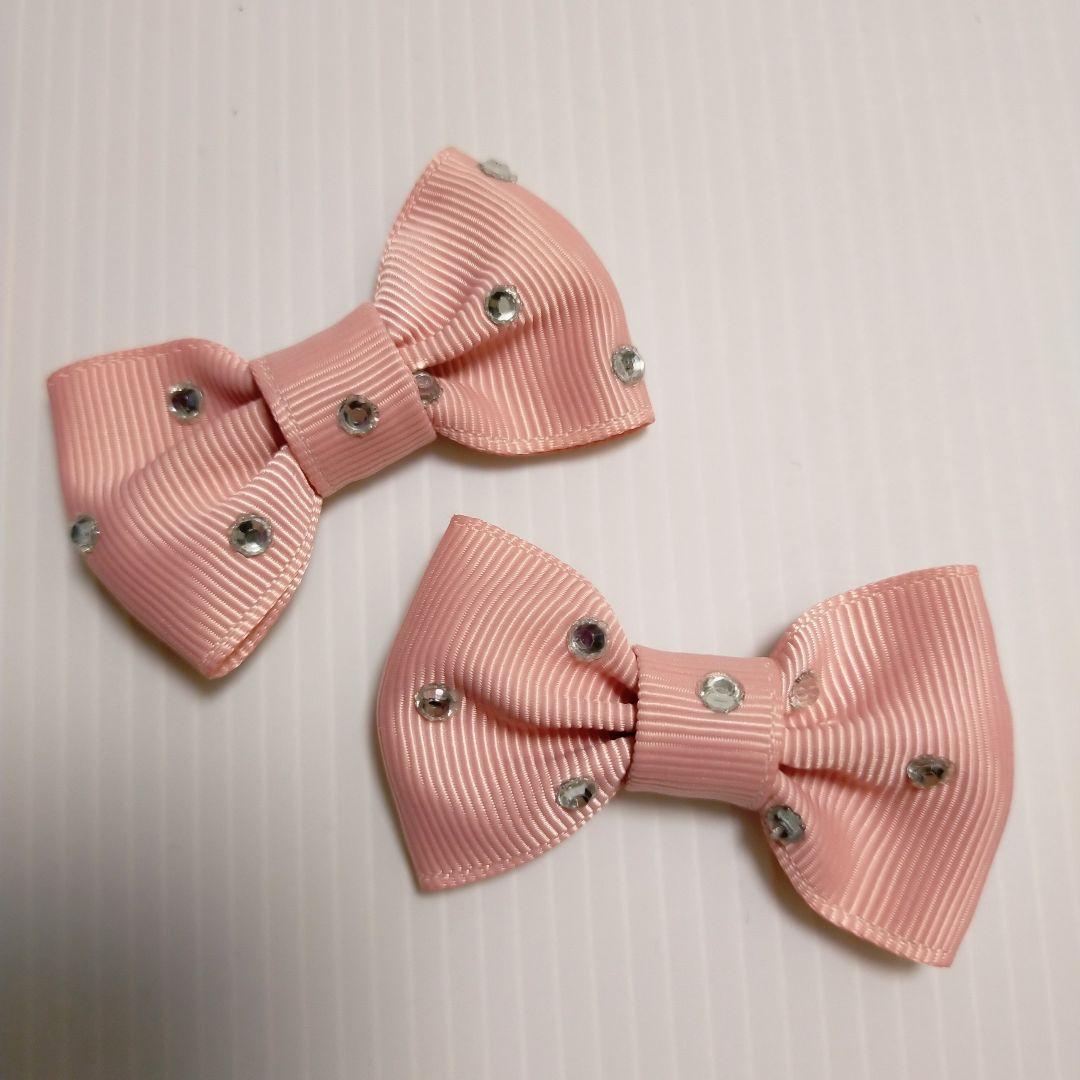 確認　ヘアゴム ヘアリボン ツインテール　307　ラインストーン　ピンク