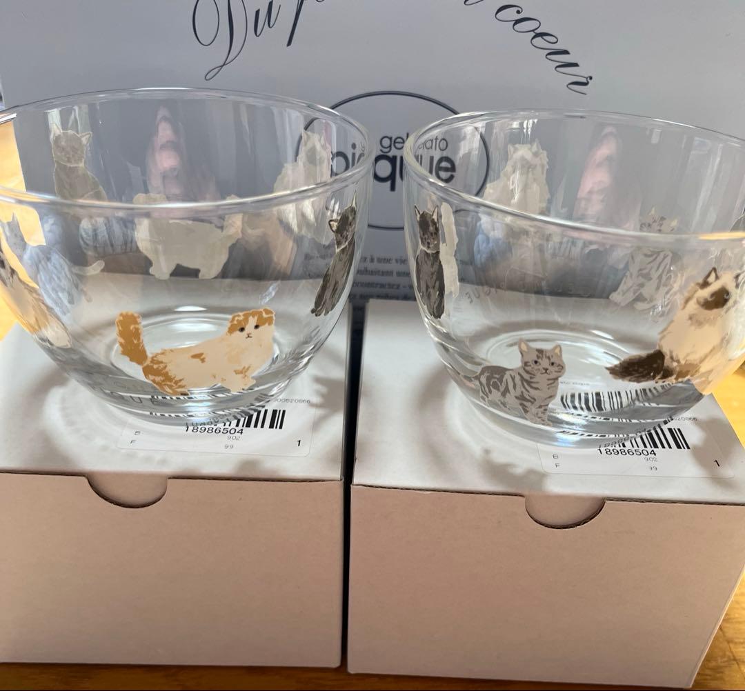 ジェラートピケ ★猫ちゃん★ボウル2つセット★モチーフボウル★ガラス★ジェラピケ