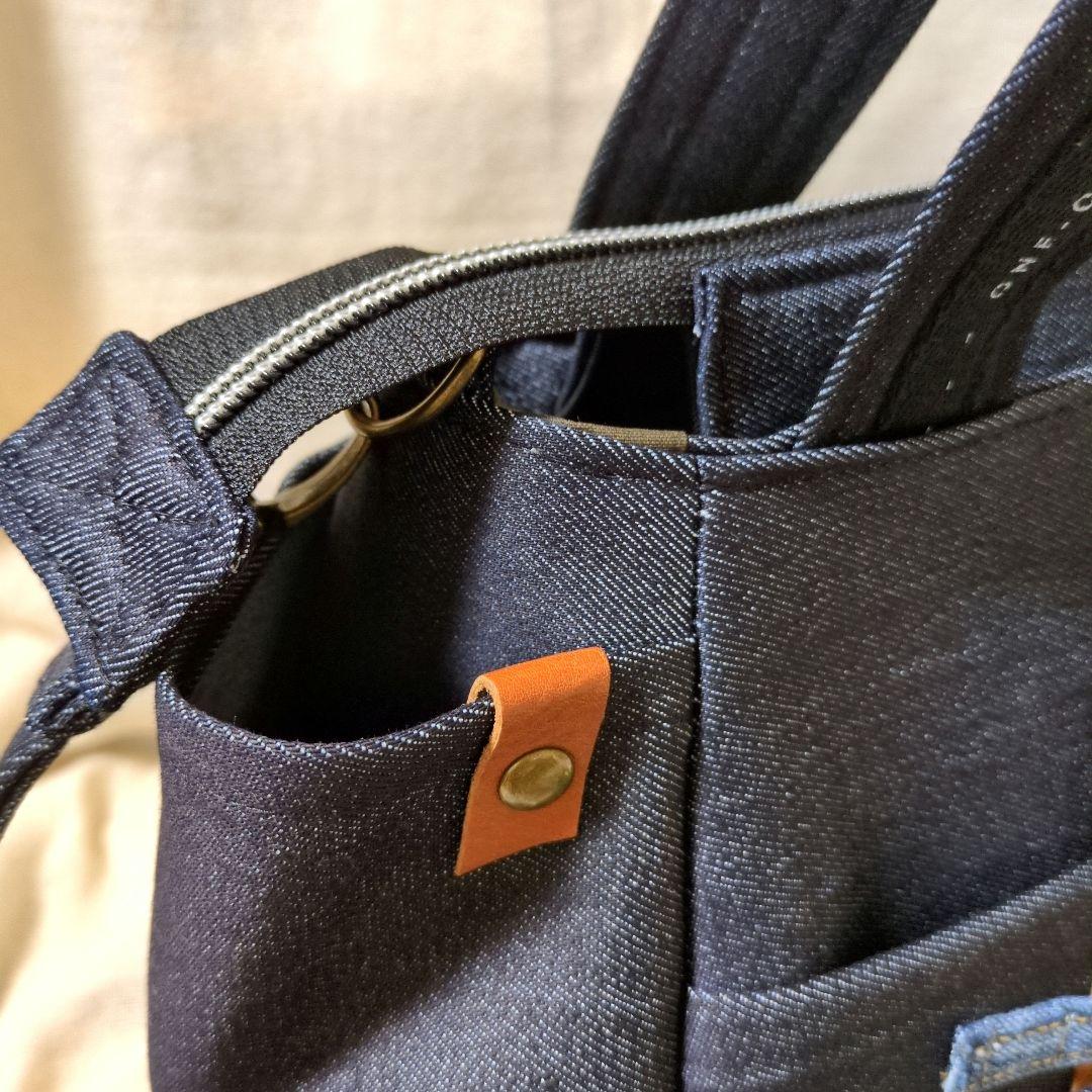 420 デニムリメイクバック　だるま型バック　ファスナー開閉　ベルト付　3way