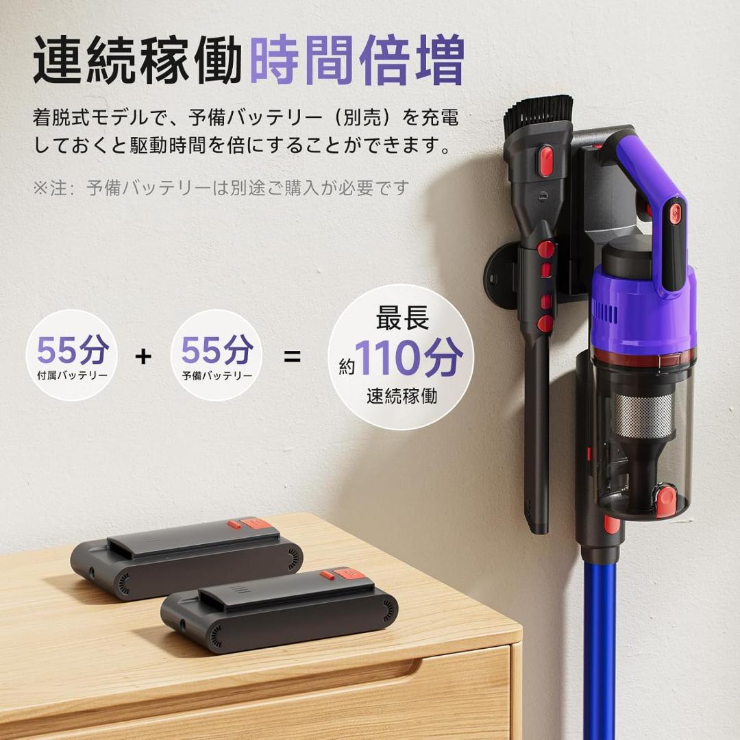 掃除機❣️コードレス 58kPa強力吸引 視感度最適グリーンLED搭載 自立式