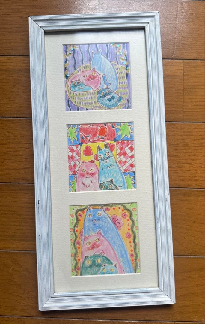 猫　家族　手描きイラストセット