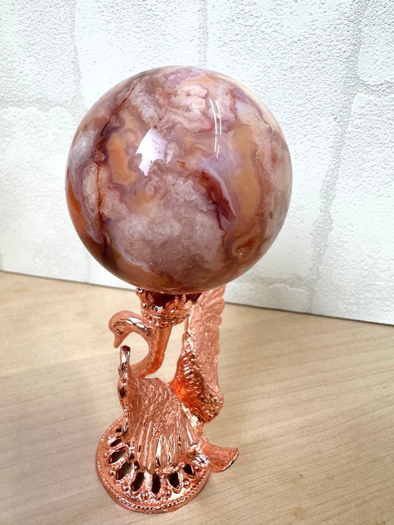 カーネリアン　フラワーアゲート　スフィア　A B どちらかのスタンド付き　丸玉