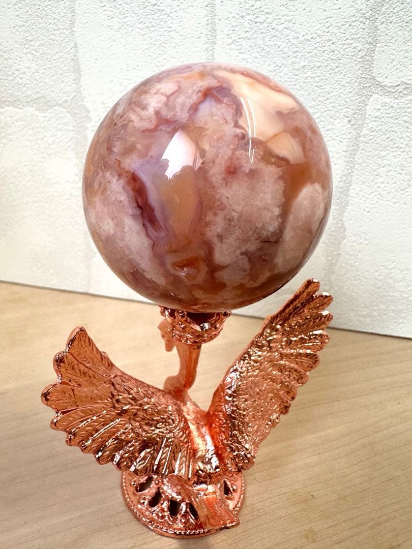 カーネリアン　フラワーアゲート　スフィア　A B どちらかのスタンド付き　丸玉