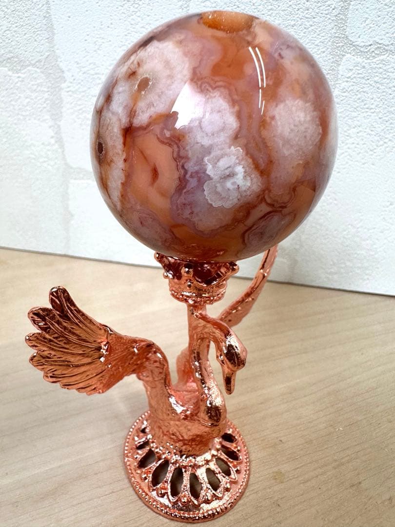 カーネリアン　フラワーアゲート　スフィア　A B どちらかのスタンド付き　丸玉