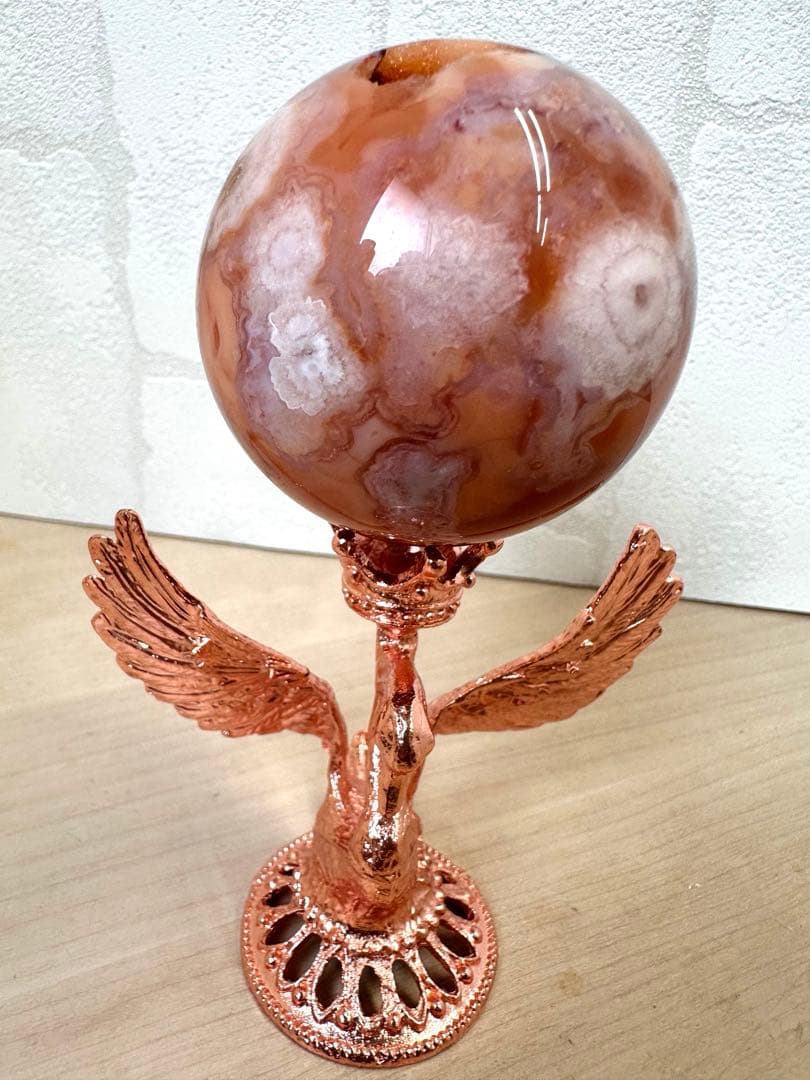 カーネリアン　フラワーアゲート　スフィア　A B どちらかのスタンド付き　丸玉