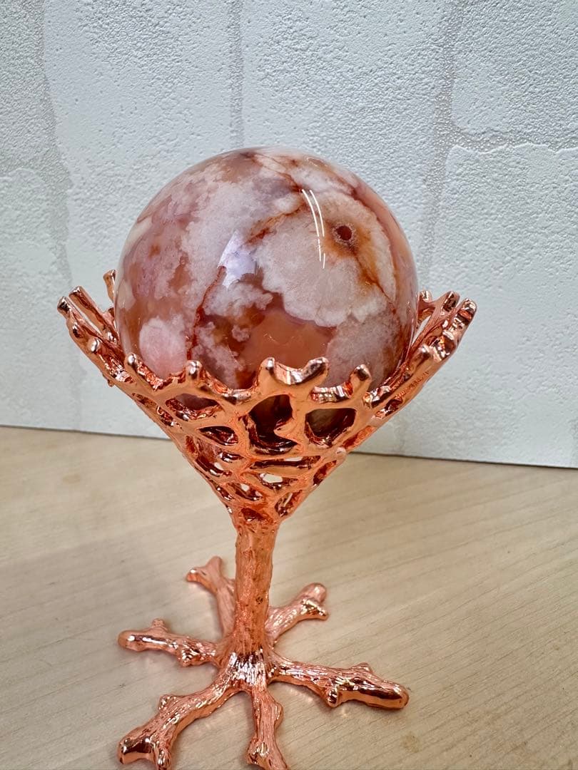 カーネリアン　フラワーアゲート　スフィア　A B どちらかのスタンド付き　丸玉