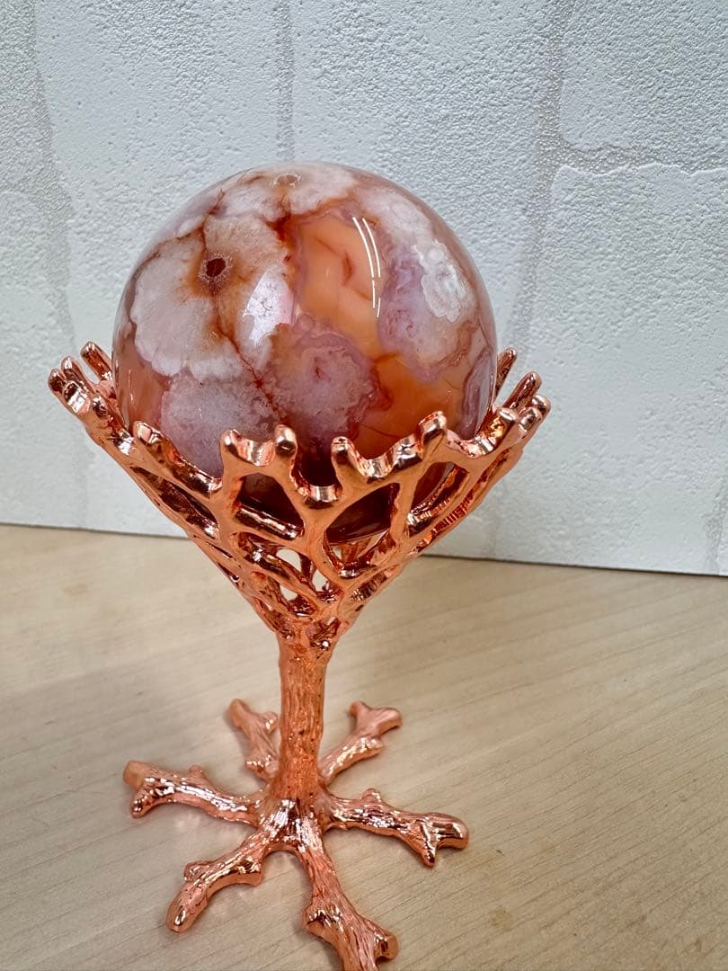 カーネリアン　フラワーアゲート　スフィア　A B どちらかのスタンド付き　丸玉