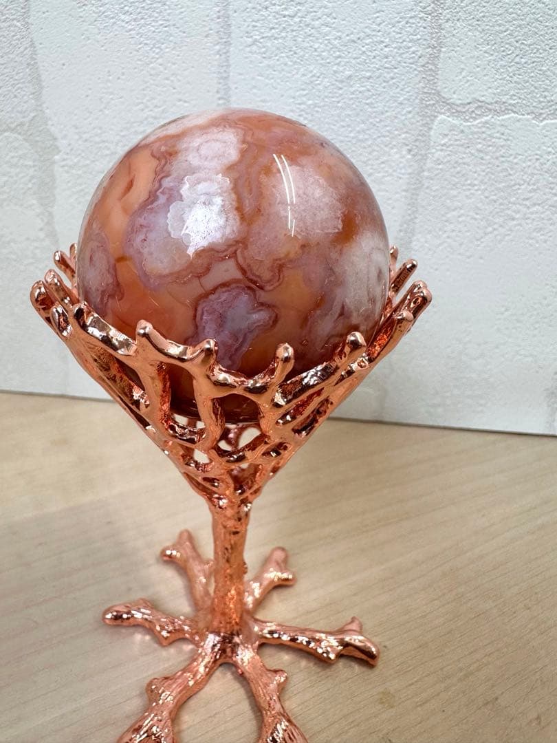 カーネリアン　フラワーアゲート　スフィア　A B どちらかのスタンド付き　丸玉