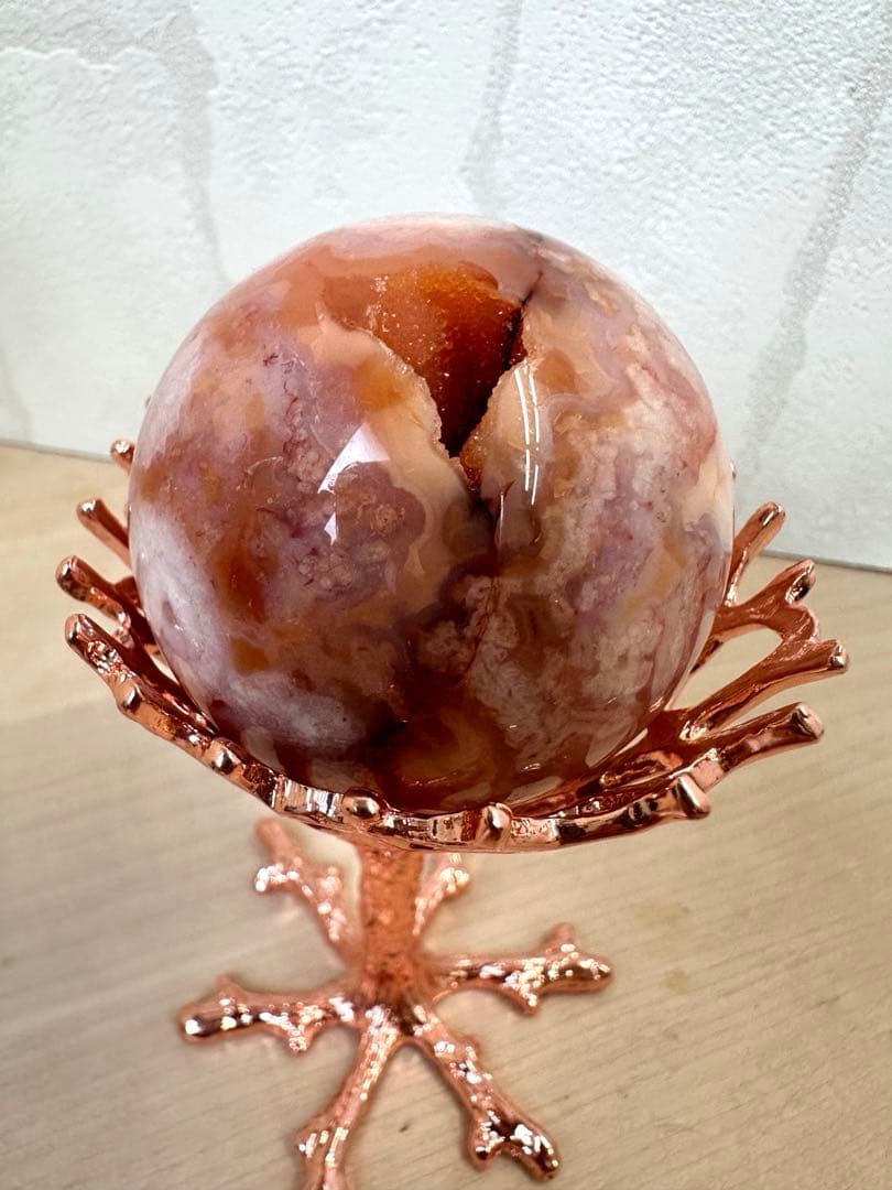 カーネリアン　フラワーアゲート　スフィア　A B どちらかのスタンド付き　丸玉