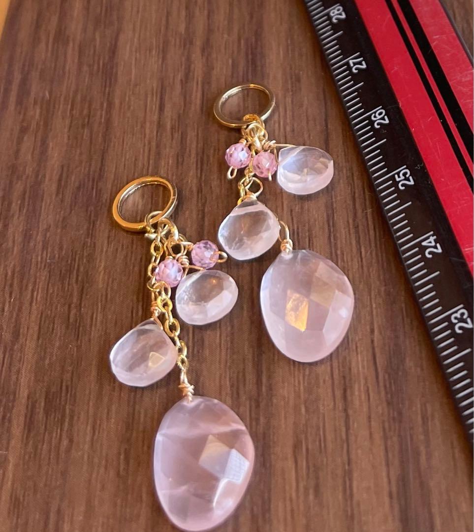 ローズクォーツのピアスチャーム·͜· ︎︎