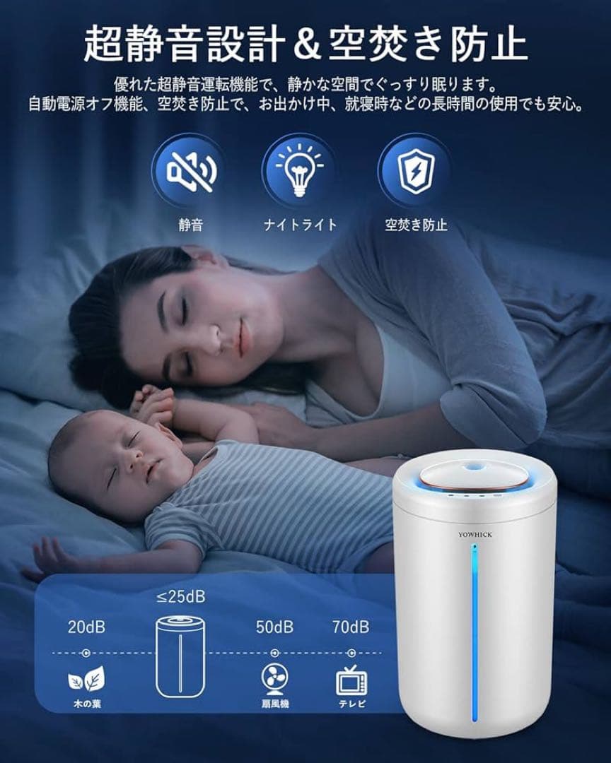 加湿器 卓上 4.5L大容量 28畳対応 加湿量最大300ml/h 超音波式