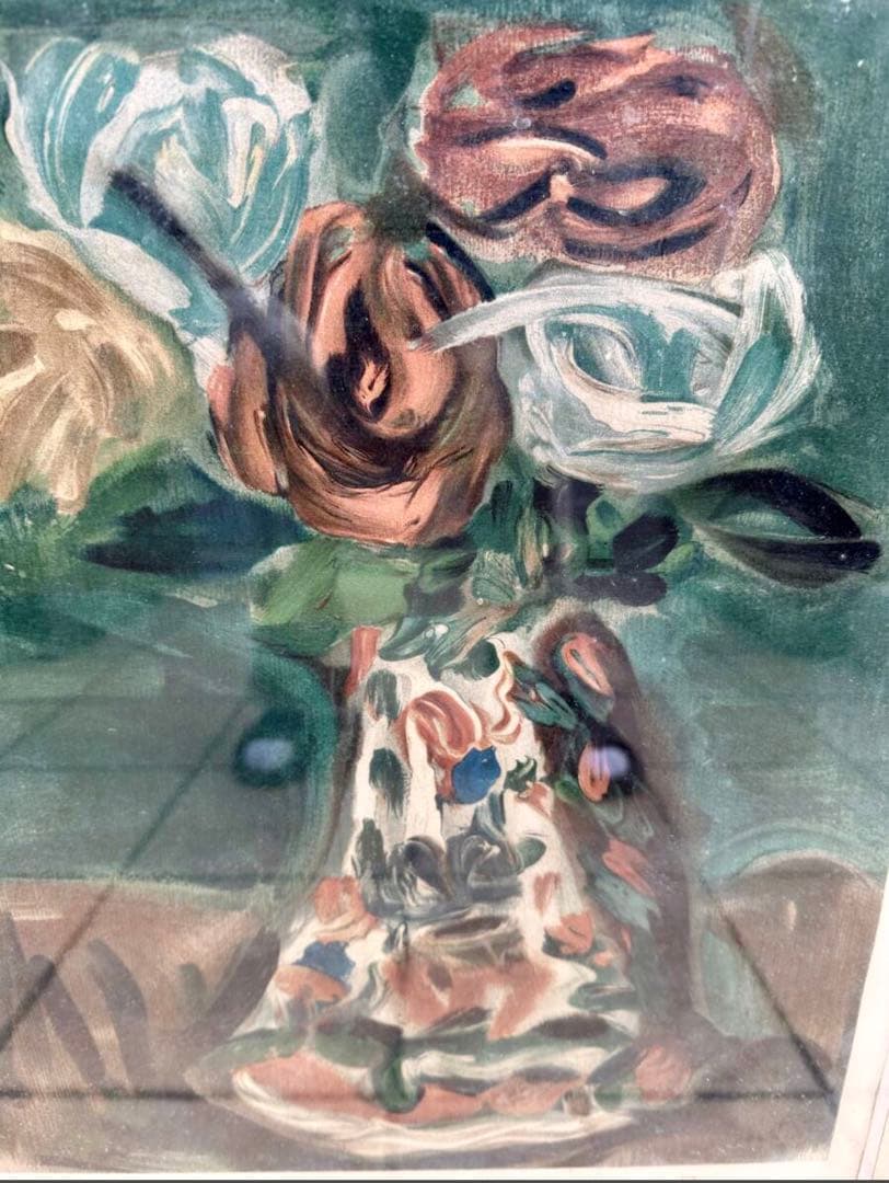 【文化勲章作家】梅原龍三郎「薔薇」103/150 直筆サイン 共シール 真作保証