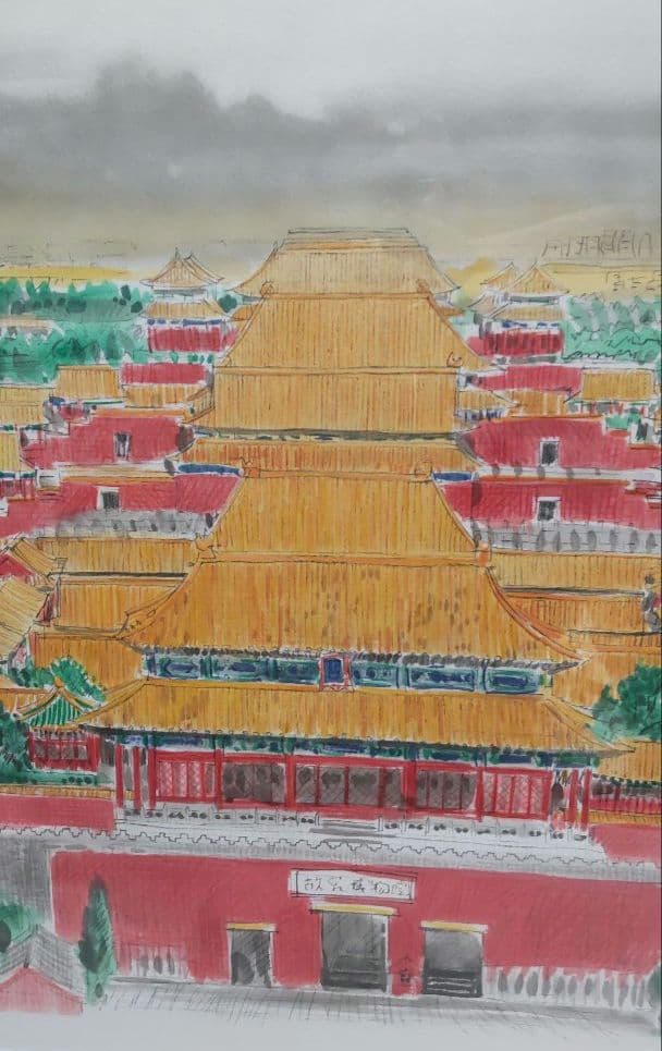 中国 故宮「景山より故宮全景を見る」 平松礼二 リトグラフ 美品