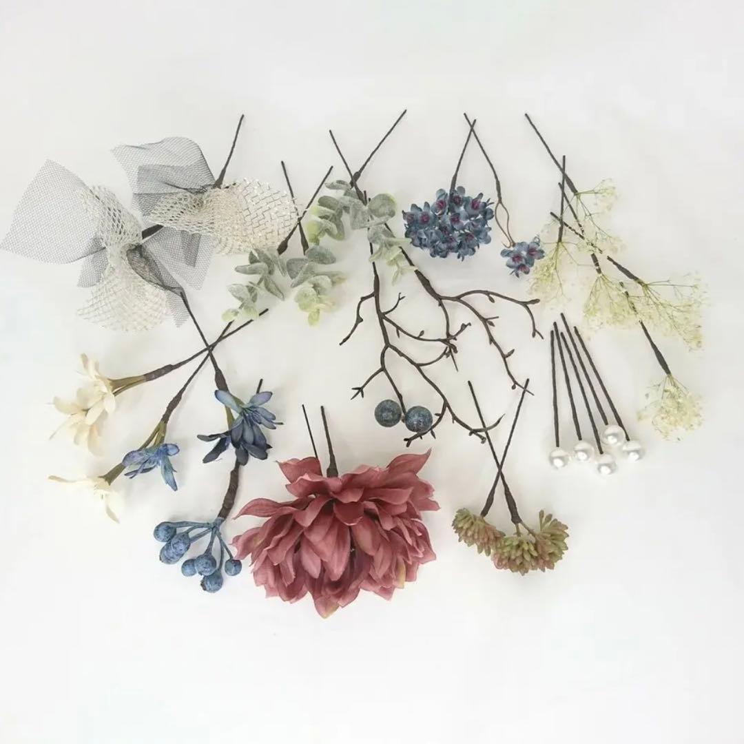 アネモネとデージーとベリーのヘッドドレス ウェディング 成人式 卒業式 モーブ