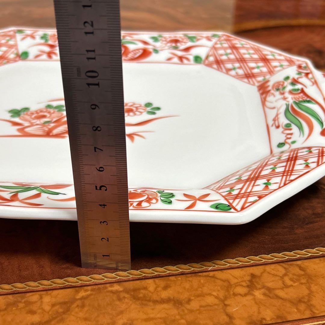 有田焼　赤絵花鳥　オードブル皿　取手付　大皿　八角皿　色絵　盛皿　正月　古伊万里