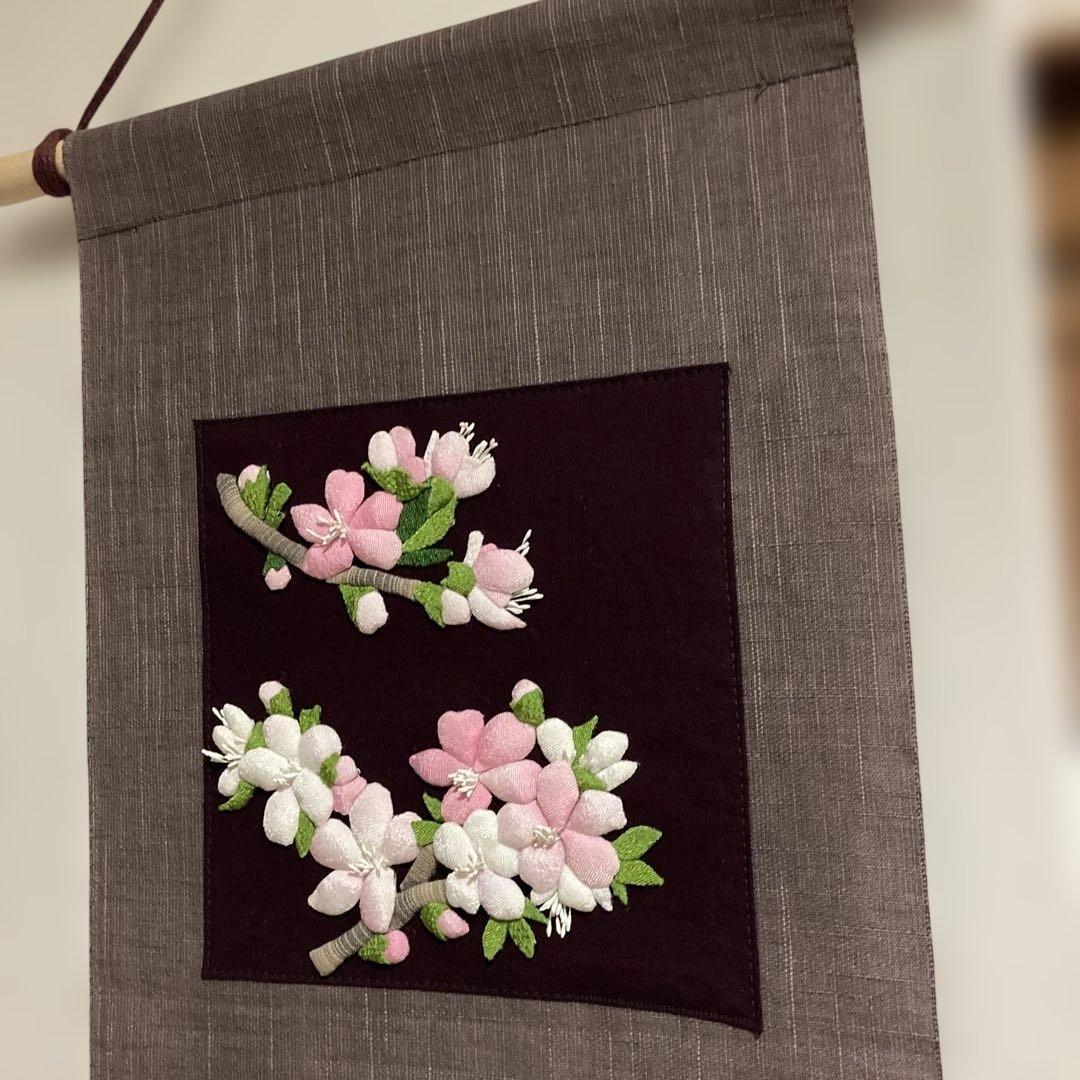 ちりめん細工　押絵タペストリー　桜　菖蒲　紫陽花の花の押絵