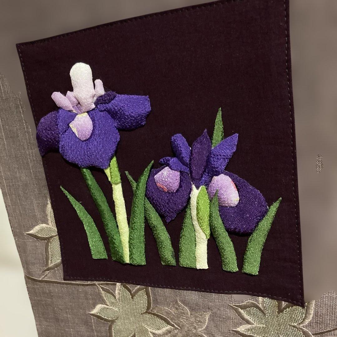 ちりめん細工　押絵タペストリー　桜　菖蒲　紫陽花の花の押絵