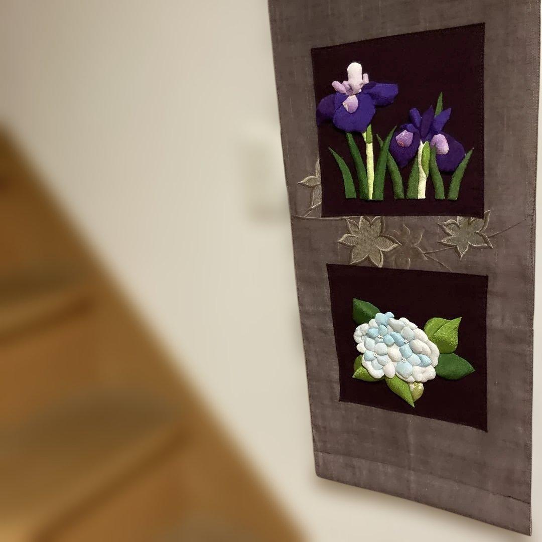 ちりめん細工　押絵タペストリー　桜　菖蒲　紫陽花の花の押絵