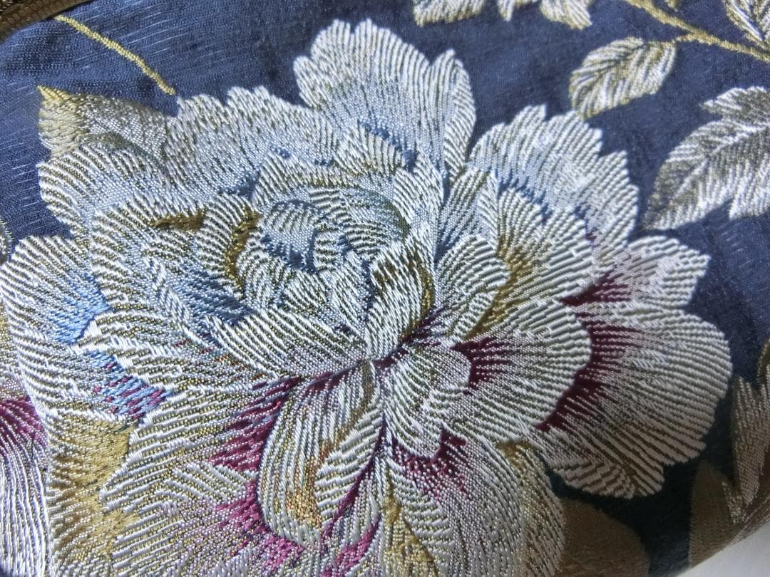 ハンドメイド 見事な織り模様 バンブー持ち手 ハンドバッグ