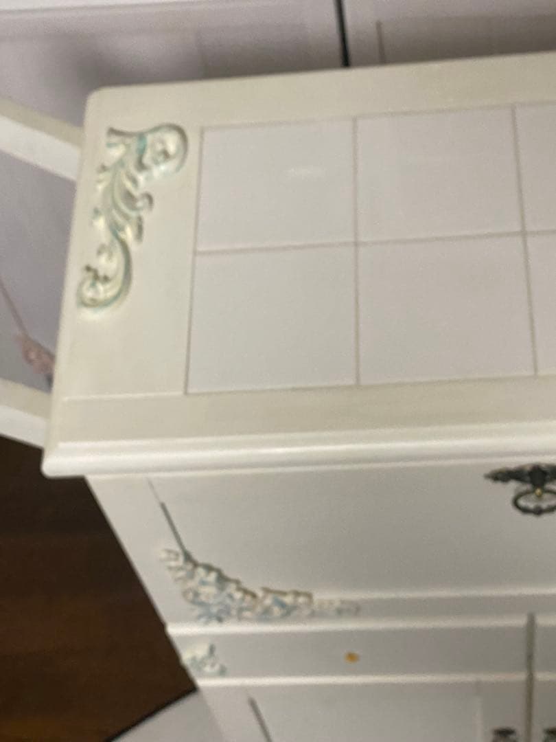 ロココ♦️便利な ライディングデスク タイル天板♦️アンティーク調 キッチンワゴン