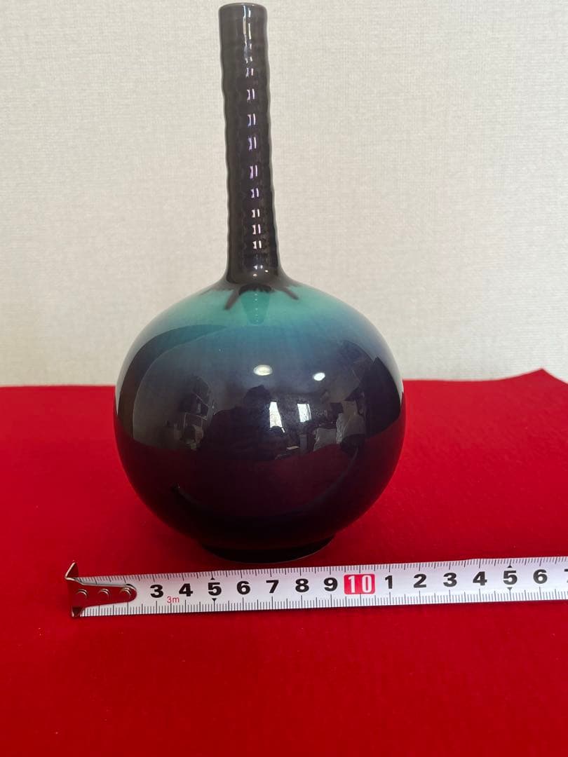 人間国宝  九谷焼  徳田八十吉（正彦銘） 彩釉 花入 T305 鶴首 花瓶