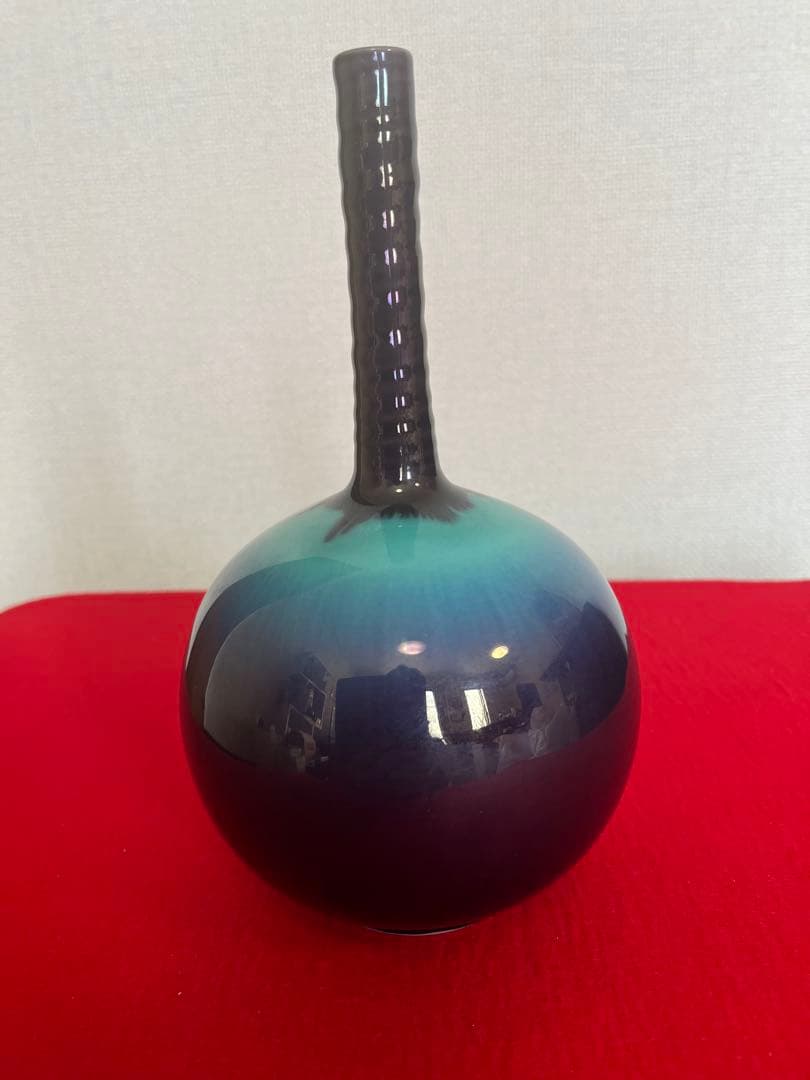 人間国宝  九谷焼  徳田八十吉（正彦銘） 彩釉 花入 T305 鶴首 花瓶