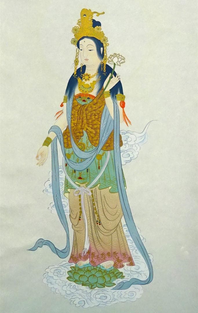 掛軸 星観『雲上観音』仏画 絹本 肉筆 共箱付 掛け軸 a12198