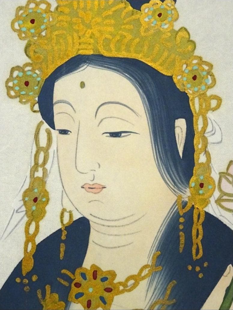 掛軸 星観『雲上観音』仏画 絹本 肉筆 共箱付 掛け軸 a12198