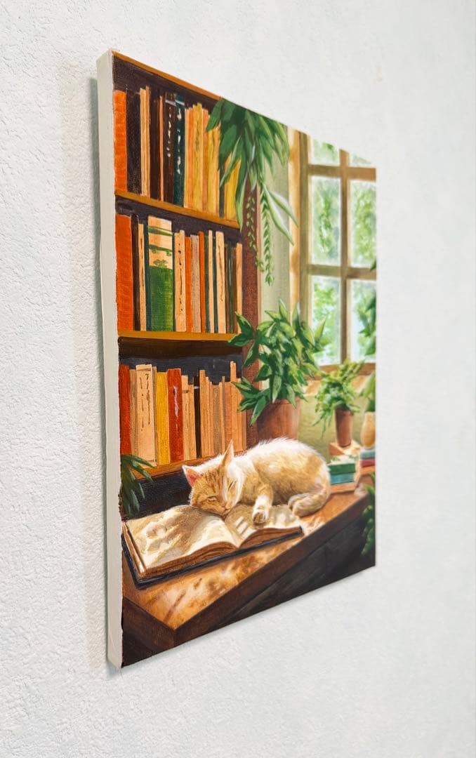 猫　アクリル画　F3キャンバス 風景画　絵画　ハンドメイド