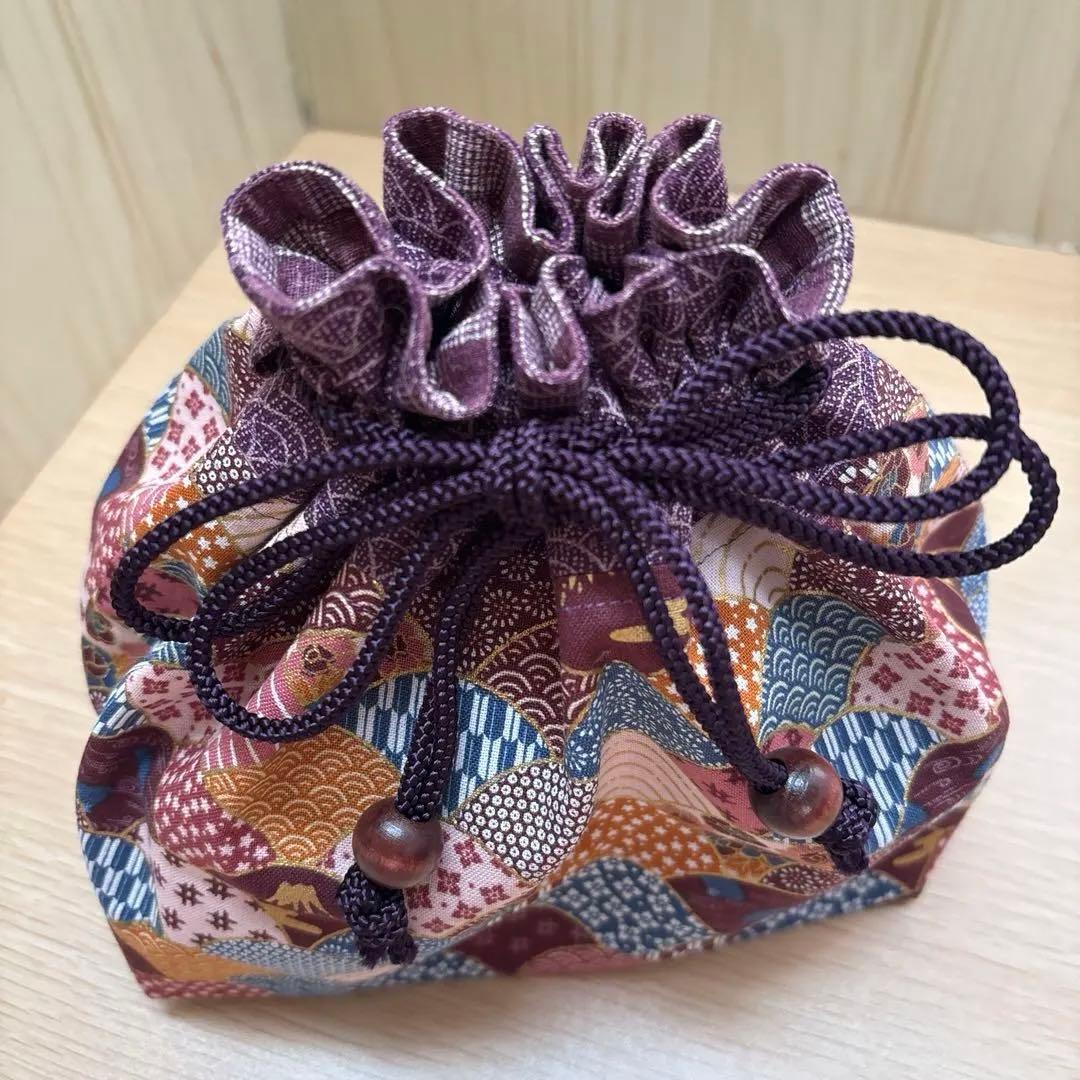 ダイユウサク　和柄お弁当袋+百人一首御朱印帳袋(青)