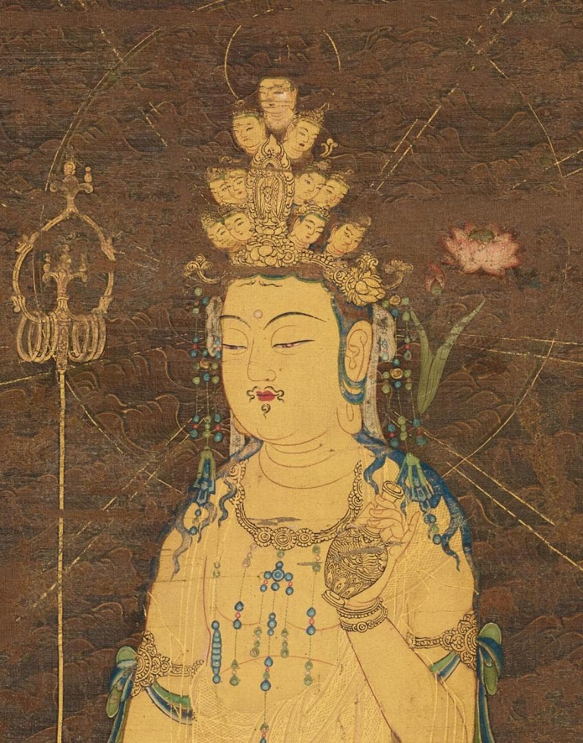 十一面観音図 仏像 仏画 絹布 観世音菩薩 仏教美術 絹本 掛け物 未表装