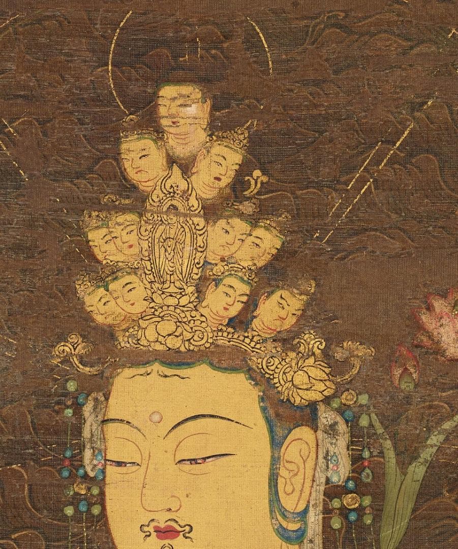 十一面観音図 仏像 仏画 絹布 観世音菩薩 仏教美術 絹本 掛け物 未表装