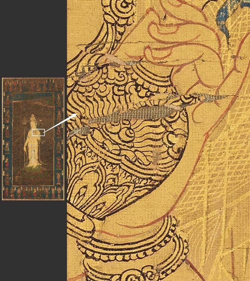 十一面観音図 仏像 仏画 絹布 観世音菩薩 仏教美術 絹本 掛け物 未表装