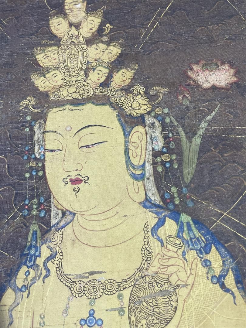 十一面観音図 仏像 仏画 絹布 観世音菩薩 仏教美術 絹本 掛け物 未表装